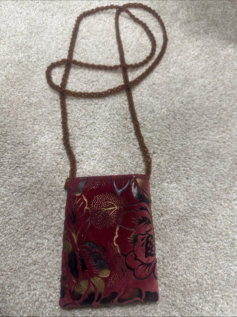 Vintage La Viola velvet floral crossbody bag with beaded strap